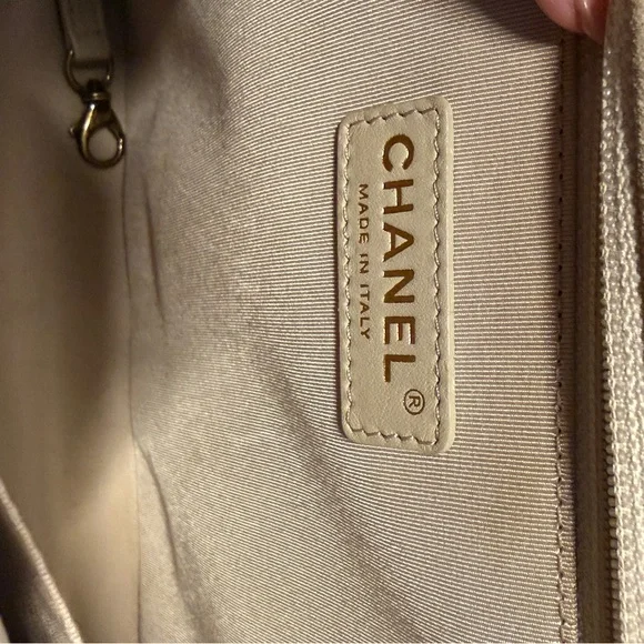 Chanel Large Boy Bag Quilted Suede Beige‎ with Antique Gold Hardware NWOT - Picture 6 of 15